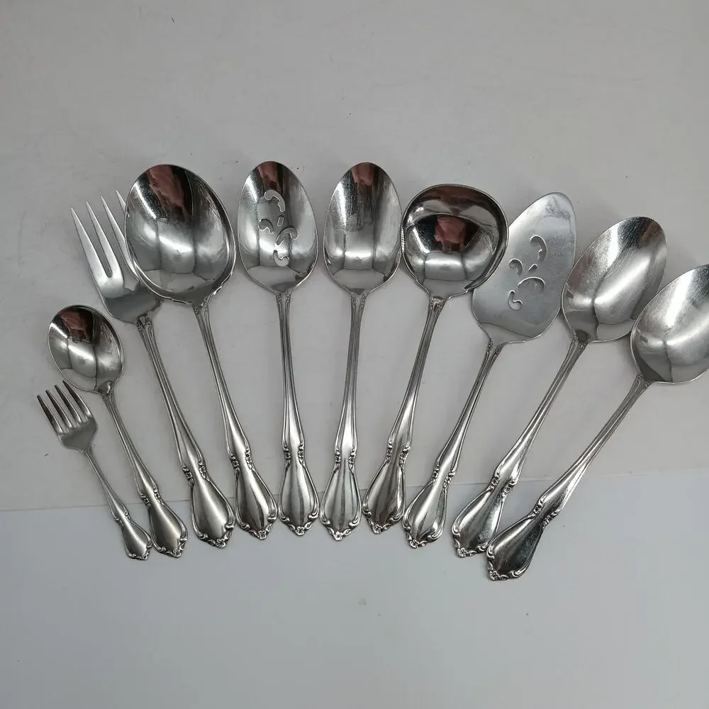 10 Serving CHATEAU by ONEIDACRAFT DELUXE Stainless Spoons Pie Ladle Slotted